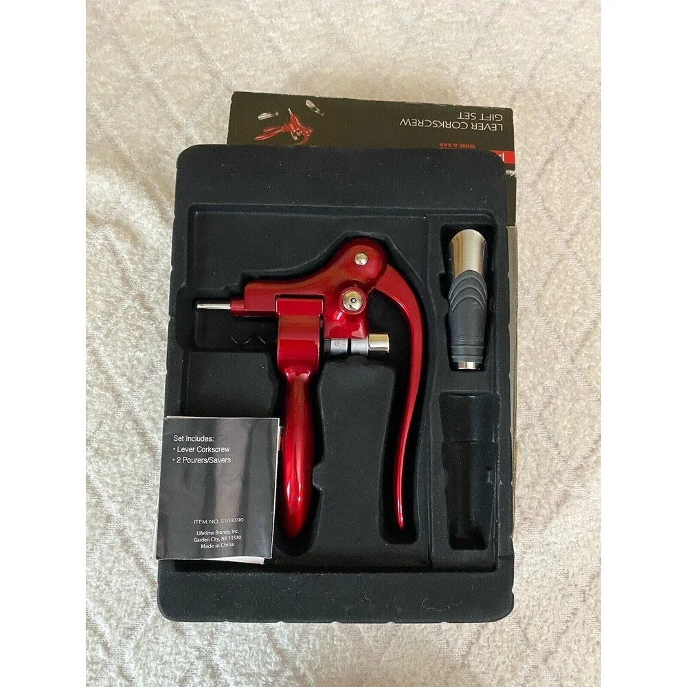 Pedrini Wine & Bar Lever Corkscrew Gift Set With Box Missing 1 Of The 2 Pourers